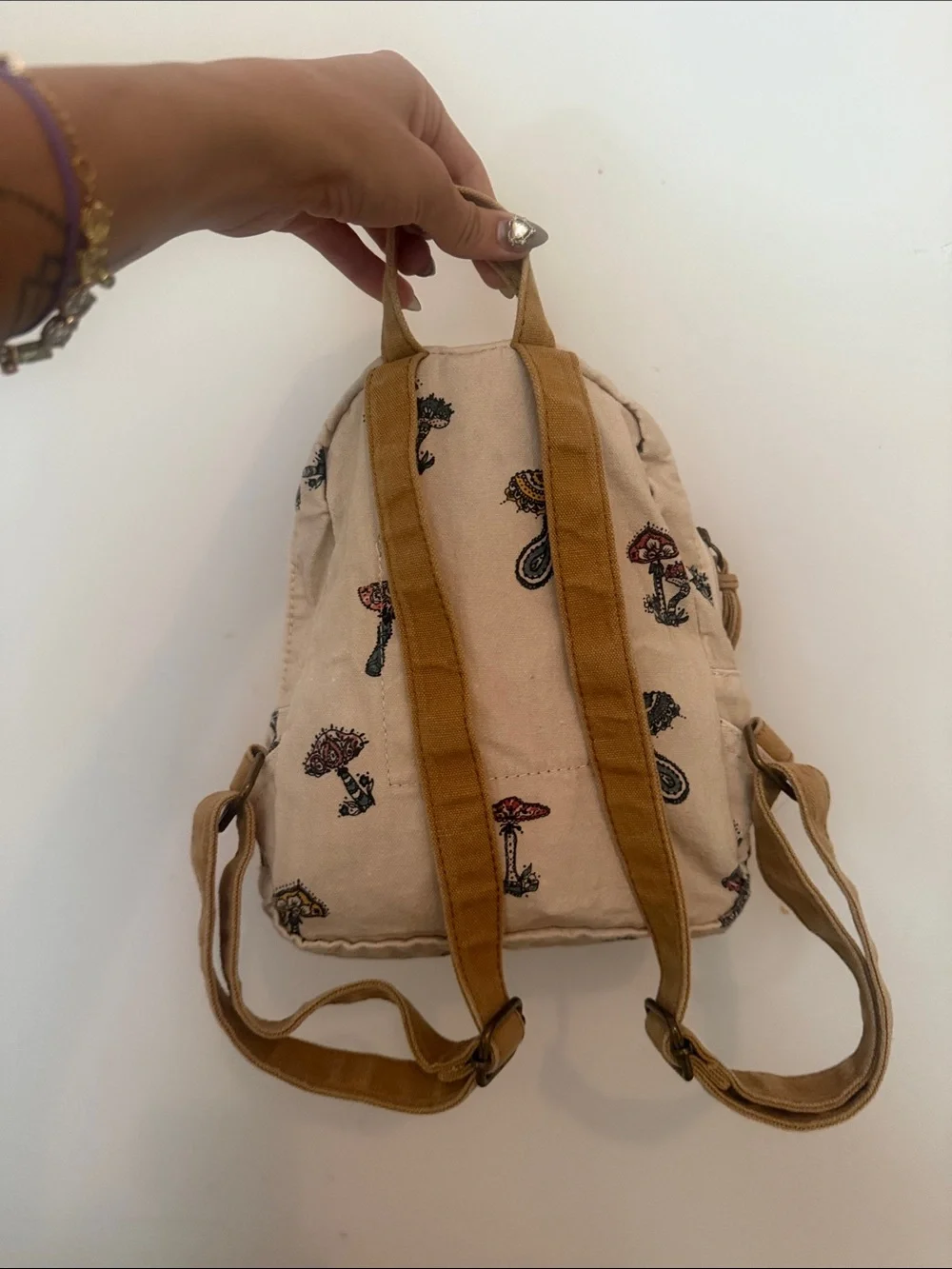 Vintage-Inspired Beige Floral Canvas Mini Backpack